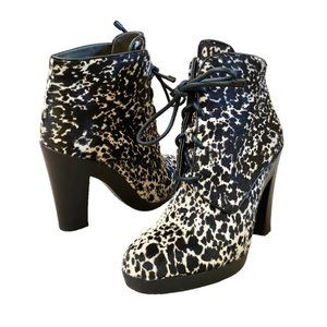 Reed Krakoff Lace Up Calf Hair Pony Style Ankle Boot Black White Size EU 39.5